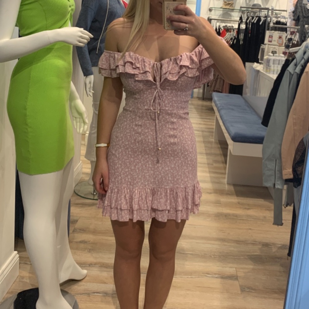 Skylar + Madison Pink Floral Off Shoulder Dress